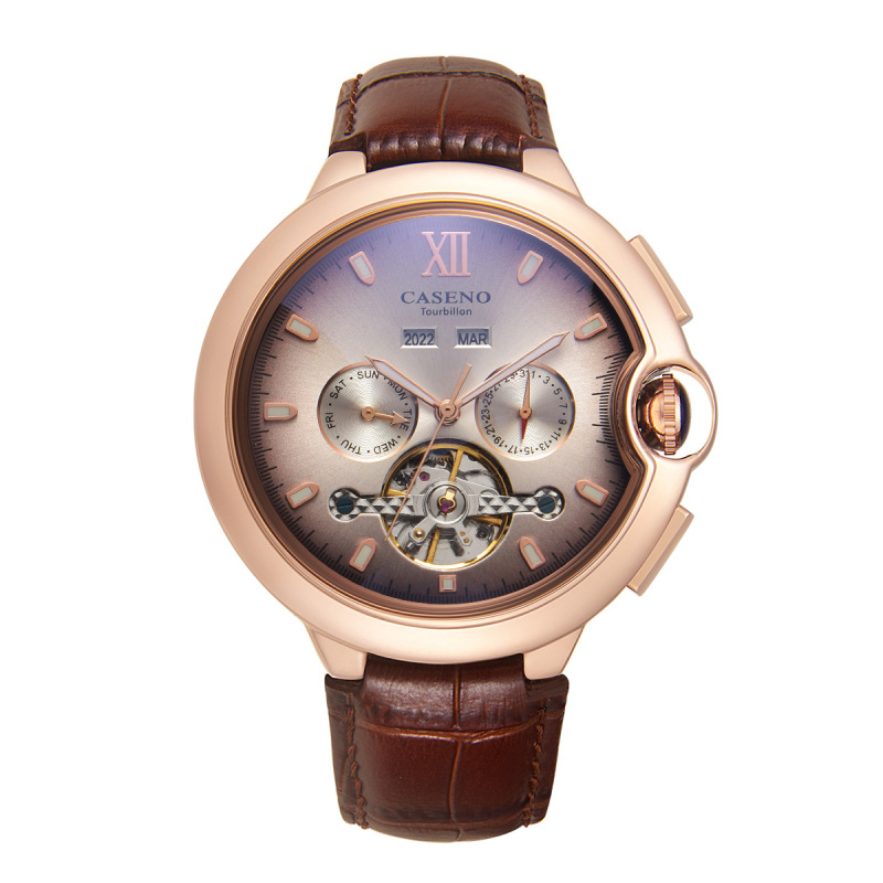 CASENO Genuine 2022 Hot Full-automatic Perpetual Calendar Moonlight Nail Tourbillon Mechanical Watch Belt