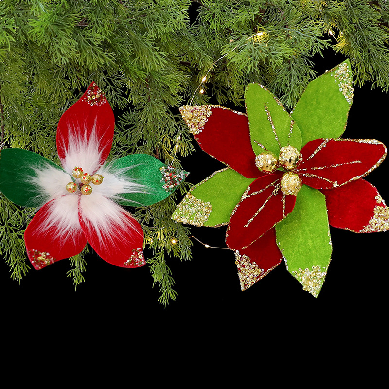 Flores de Navidad de sequillas flores de imitación tela de tela de tela decoración floral decoración de lana decoración de Navidad al por mayor