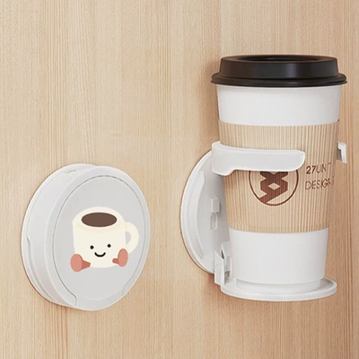 Wall-Mounted Water Cup Holder for Home Living Room Folding Cup Holder Cute Cartoon Office Car Water Kettle Cup Holder Storage Rack (Car cup holder/beverage holder) - white-cup-doll