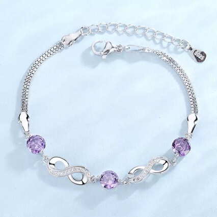 Light Luxury Style Exquisite Popular Accessories Korean Style Infinite Crystal Bracelet Women's Double Heart-Shaped Purple Zircon Bracelet Wholesale
