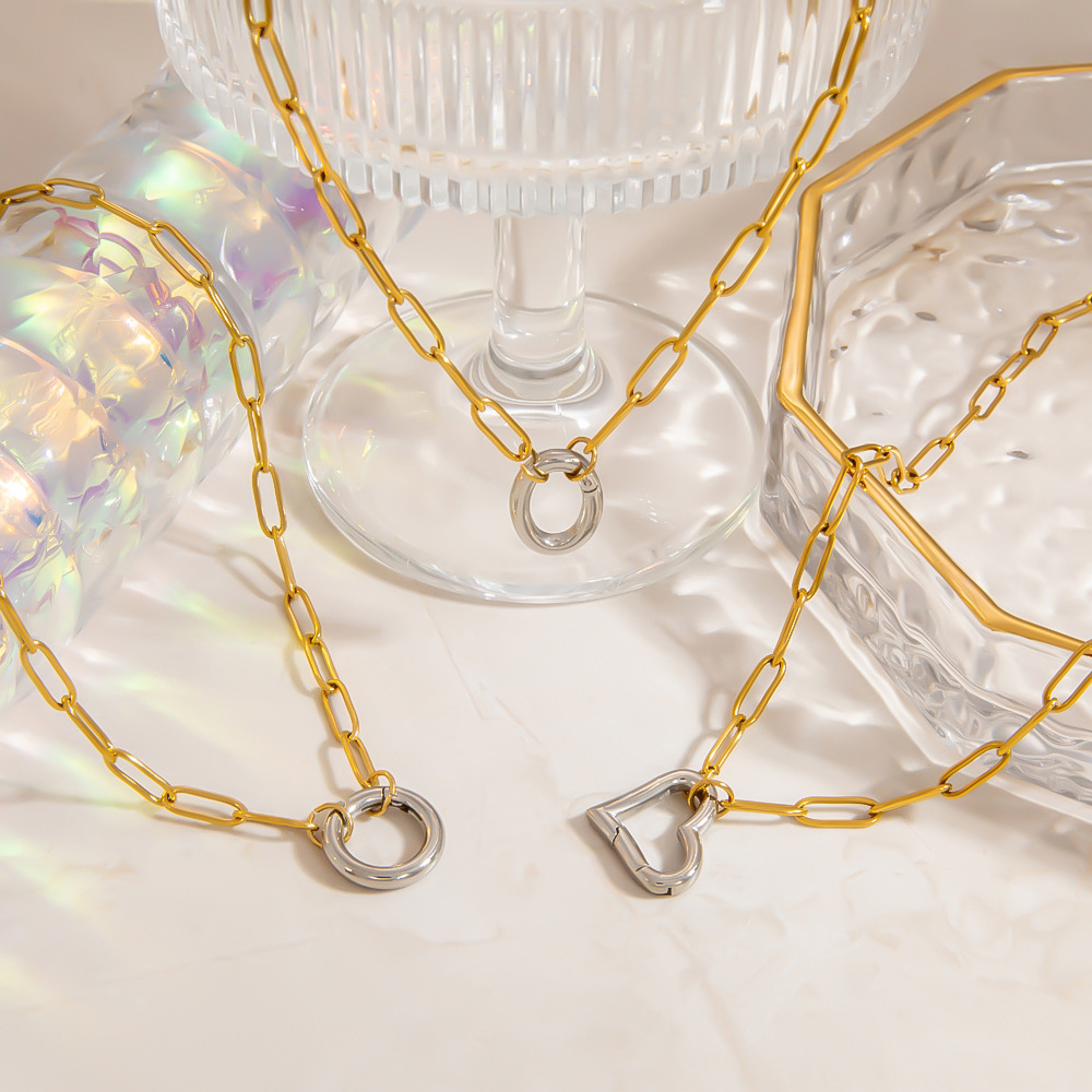 0.03µm-0.05µm Gold Plating Thickness PVD Coated Real Gold Plated Geometric 304 Stainless Steel Elegant Lady Affordable Luxury Style Waterproof Non Tarnish 304 Stainless Steel Heart Clasp Closure Pendant Necklace
