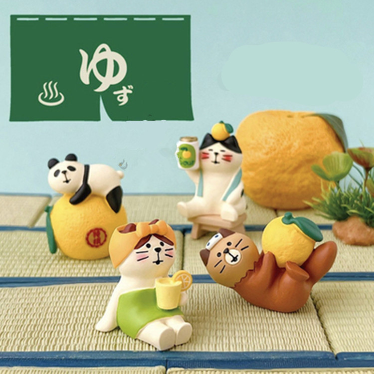 日式杂货zakka 柚子泡澡系列猫咪树脂小型摆件日式猫微缩拍摄场景