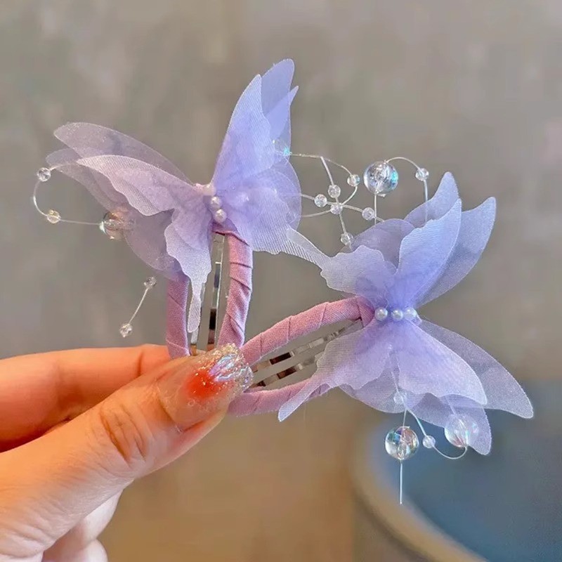 보라색 나비 머리핀 (한 쌍)