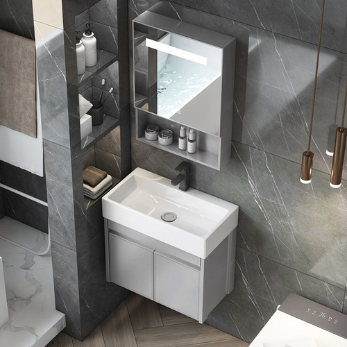 Compact Space Aluminum Bathroom Cabinet with Washbasin: Narrow-Edge Basin Cabinet Integrated Vanity Unit for Toilets