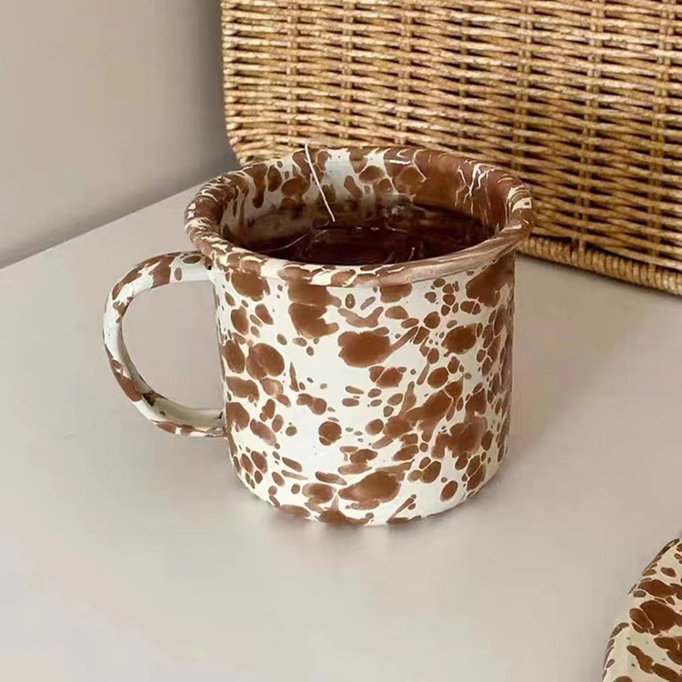 WBZ7老麥 韓式ins風復古小眾潑墨搪瓷燕麥水果沙拉碗馬克杯咖啡杯