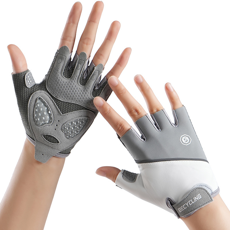 Guantes de gimnasio para hombres y mujeres al aire libre antideslizante resistente al desgaste ciclismo transpirable seda de hielo amor de silicona líquida guante deportivo de medio dedo