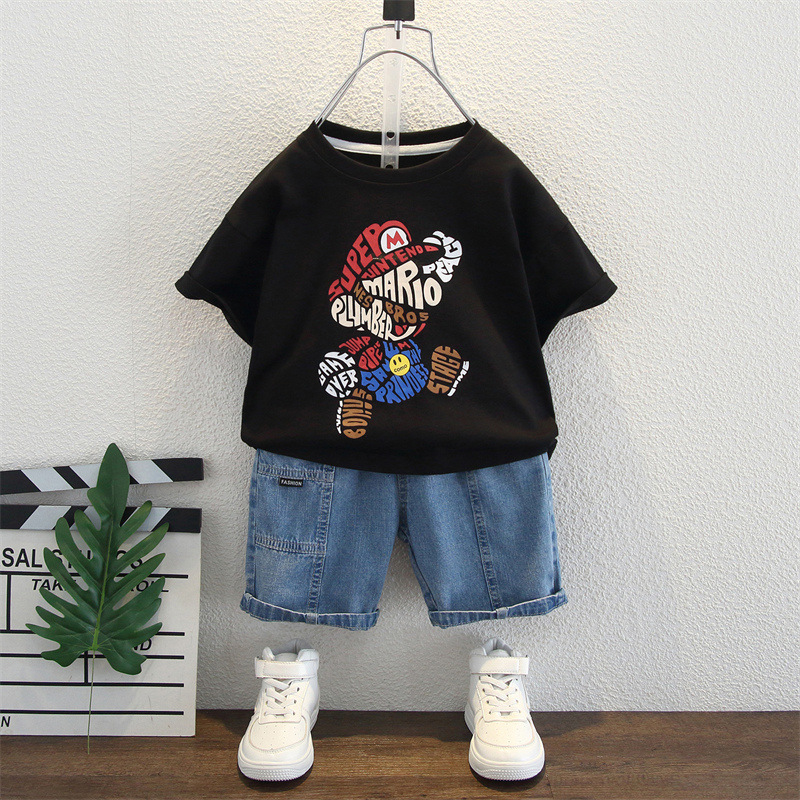 8020 niños pequeños y medianos estilo occidental cuello redondo manga corta T traje verano niño coreano casual de dos piezas chaqueta de media manga