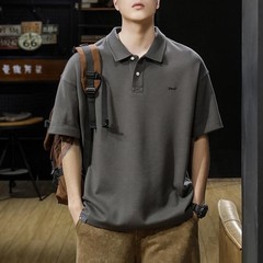 アメリカのレトロな重いポンドの半袖poloシャツの男性の夏の紳士服のゆったりした大きいサイズの男性のtシャツの2024男性の服