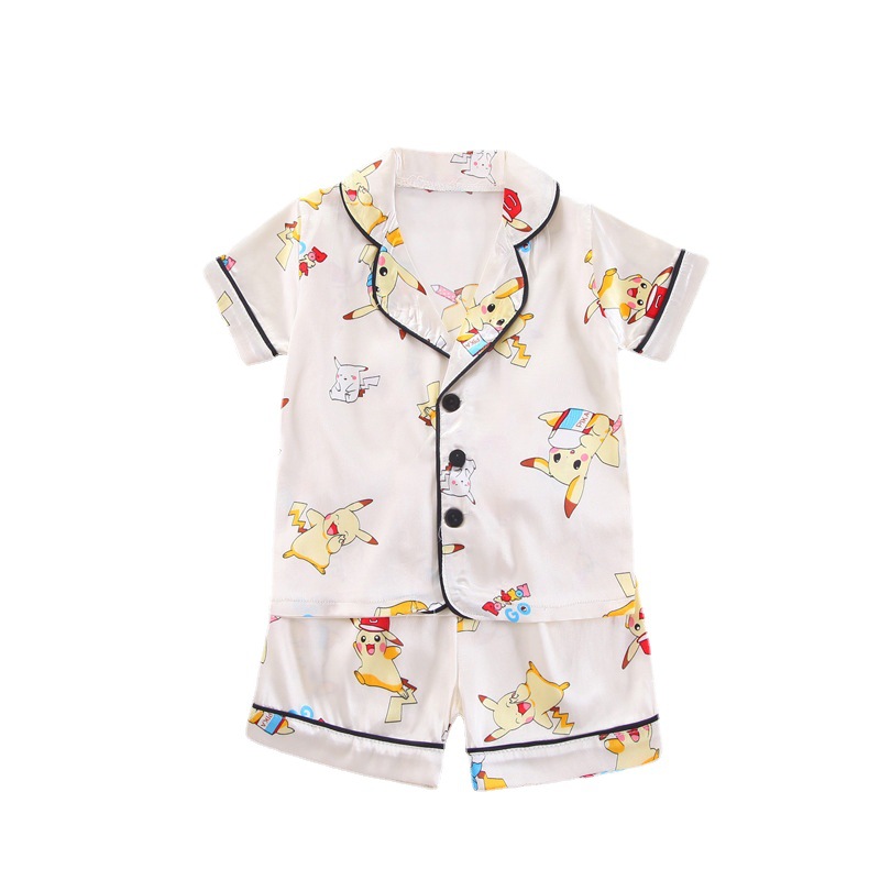 어린이 잠옷  소녀의 여름 옷 1-2-3-4-5 세 소년 짧은 소매 세트 아이스 실크 홈 옷 에어컨 옷