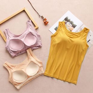Modal Threaded Large Size Vest Women's One-piece Seam Fixed Cup Inner Lap with Chest Pad Wear-free BraTop