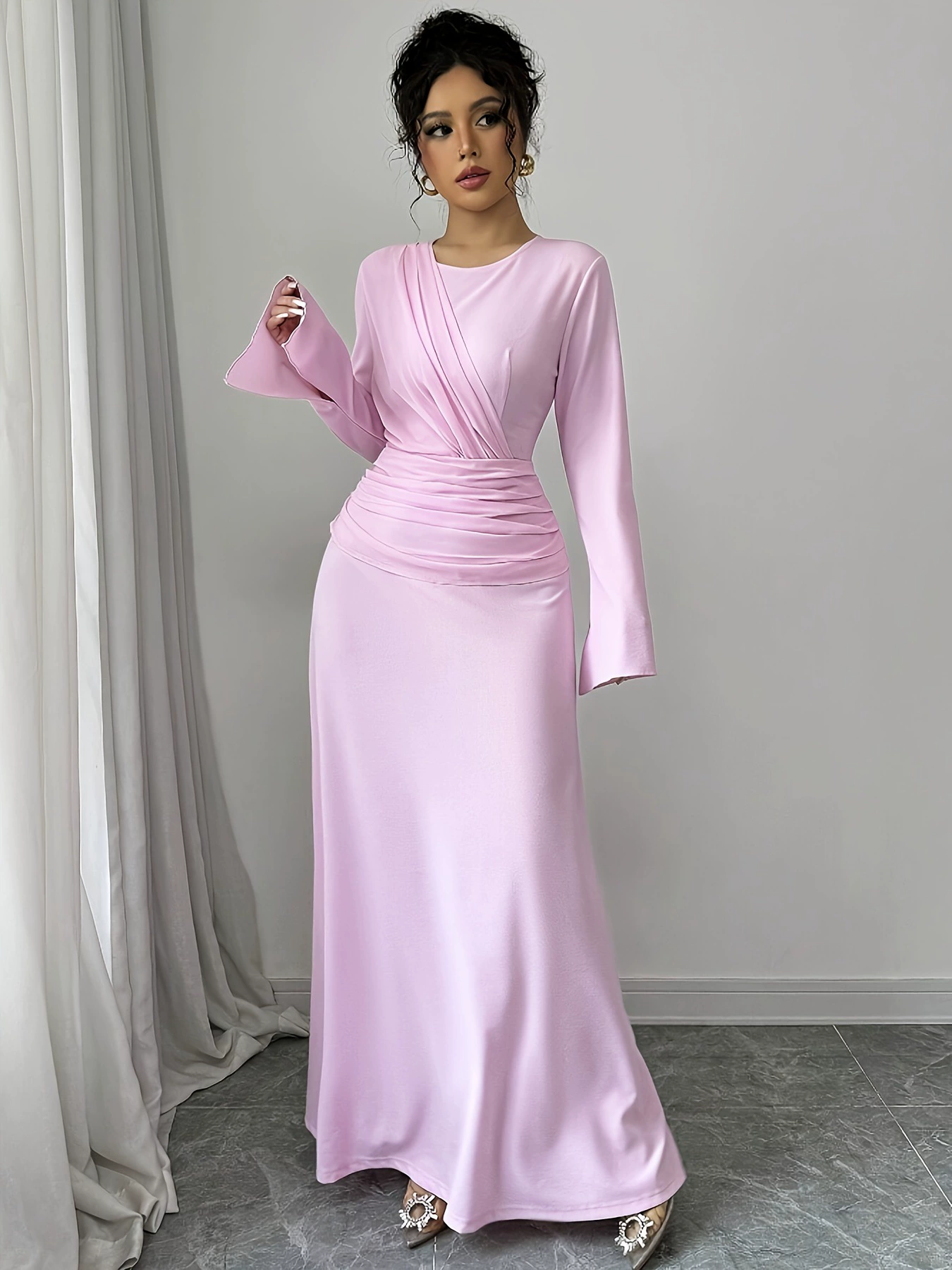 Элегантное вечернее платье для женщин с рукавами-трубой и длинными рукавами для кросс-бордерных покупок