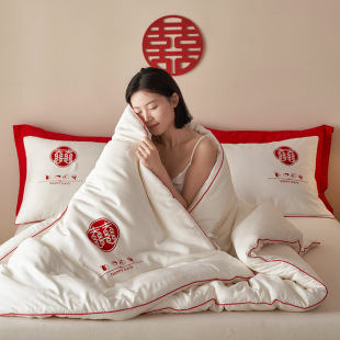Class A red wedding wedding quilt cashmere protein fiber quilt core Double Happiness embroidery soft thickened spring and autumn quilt wedding room