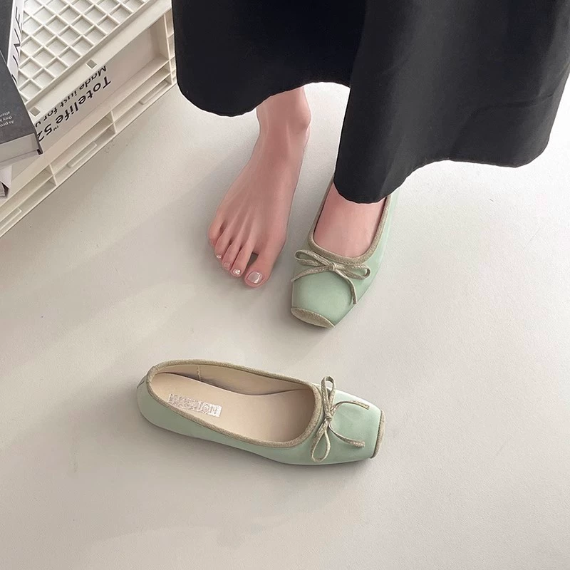 French style niche Mary Jane shoes gentle casual women's shoes 2025 new spring and summer satin bow inner shoes