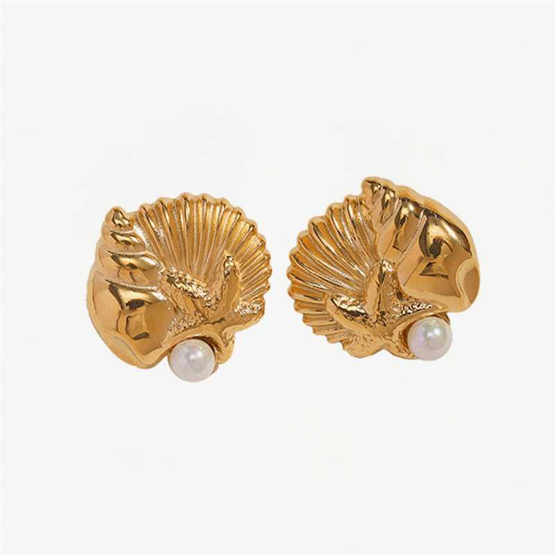 TENA Europa y América de moda conchas de diseño de estrellas de mar explosivo orejetas de acero inoxidable chapado en oro 18 quilates temperamento de orejetas marinas mujeres
