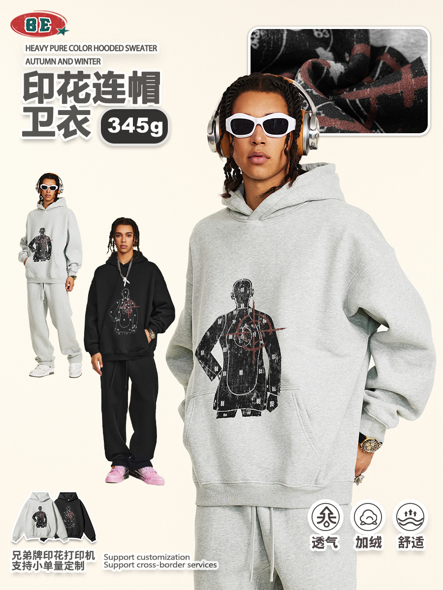 BE ropa de hombre | 2025 otoño marca de moda americana sudadera con capucha con estampado parodia pareja más suéter de terciopelo para hombre