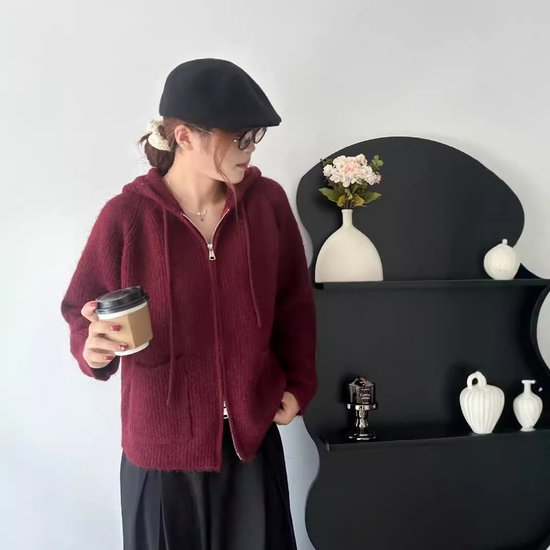 24 invierno Puyuan otoño y invierno nuevo estilo femenino coreano suelto de moda simple cardigan de lana universal