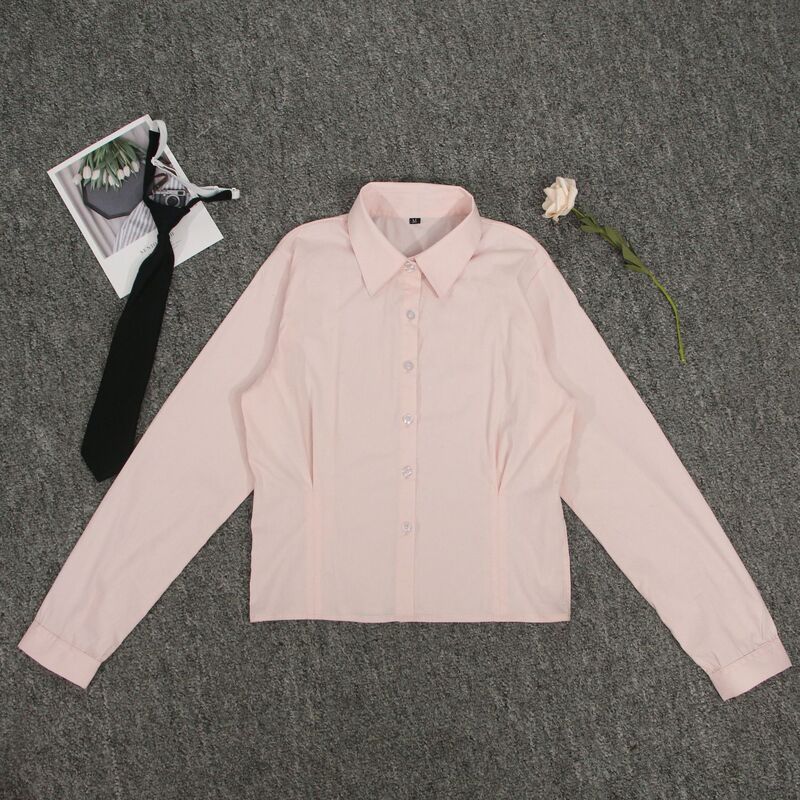 Original jk uniform [Xiao Jianshan] puff sleeve pink shirt hip skirt suit waist-tight pure desire long short sleeve
