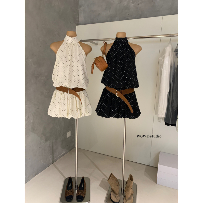 Schnei Wgwe8814 New Spring and Summer Halter Neck Dress, Sleeveless Short Skirt, French Style Hot Girl Temperament Polka Dot Skirt