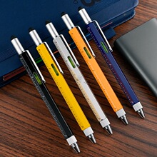 批发现货6合1工具笔多功能旋转圆珠笔迷你型水平仪金属触屏电容笔