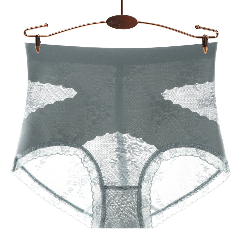 Elástico de cintura alta Cruz vientre contracción cadera levantamiento ropa interior de seda de las mujeres entrepierna antibacteriana ligero transpirable encaje borde triángulo vientre contracción Pantalones