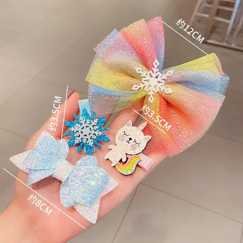 Children's Frozen Princess Hair Clip Set, Baby Girls' Hair Clips, Korean Style Cute Bow Tiara