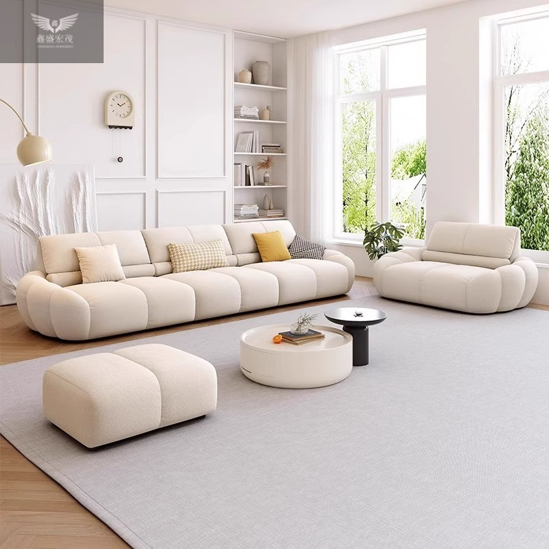 Nuevo estilo de estilo francés de estilo de línea recta de tres personas combinación de sofá de tela verde puff sala de estar pequeño estilo nórdico
