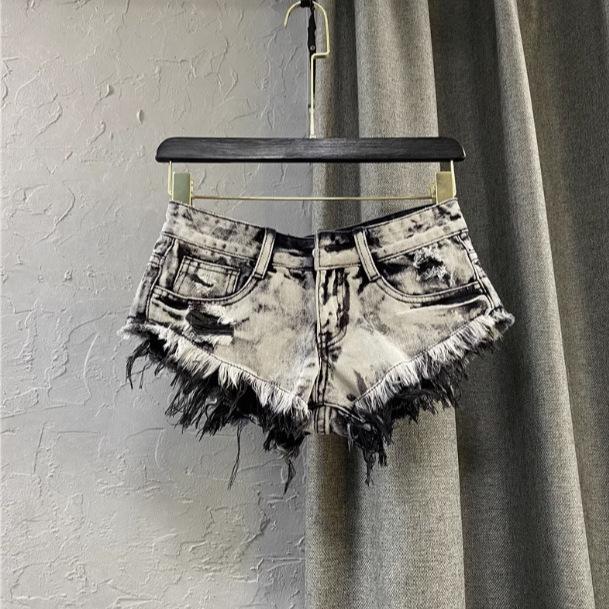 2026 New Summer Style Low-Waist Light Gray Ripped Frayed A-Line Hot Pants Korean Style Women's Personalized Denim Shorts 2026 New Summer Style Low-Waist Light Gray Ripped Frayed A-Line Hot Pants Korean Style Women's Personalized Denim Shorts