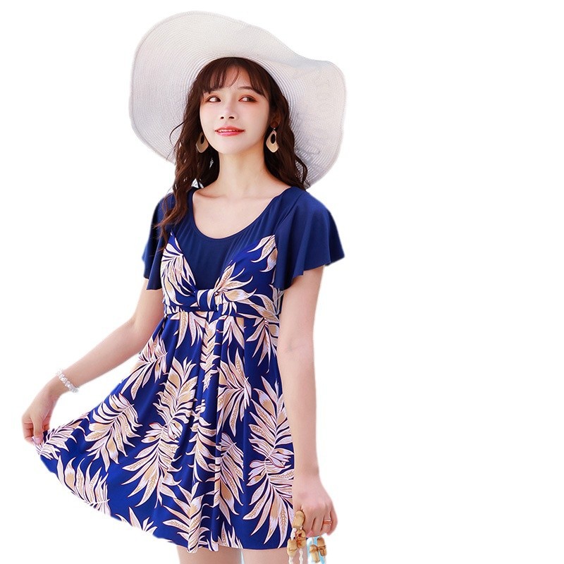 Traje de baño de las mujeres más tamaño gordito chica de moda impreso adelgazamiento traje de baño conservador vestido de una pieza para las madres de mediana edad