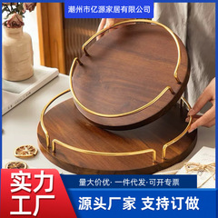 国境を越えた金属製アカシア材丸型収納プレート、無垢材卓上デザートプレート、フルーツプレート、ティープレート、カップトレイ