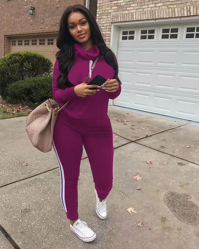 Einfarbige, lässige zweiteilige Damen-Sweatjacke mit Kapuze_voghion.com