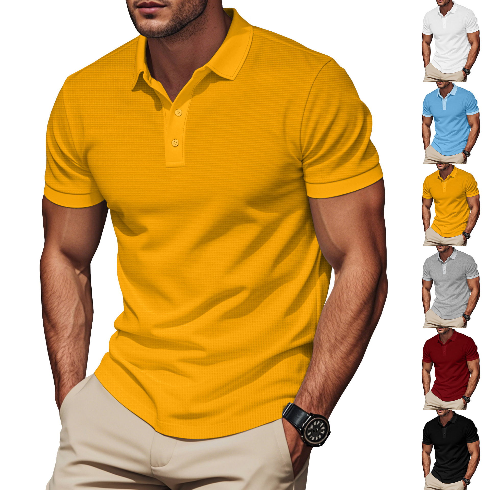 Cross-border American Amazon summer new men's polo shirt solid color lapel color matching short sleeve men's polo shirt in stock