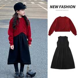 女童针织套装秋冬新款洋气时髦冬装儿童冬季红色国风圣诞新年童装