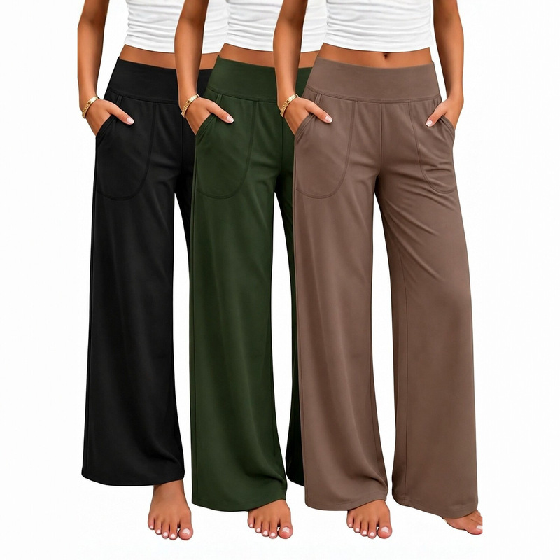 Amazon's Popular High-Waisted Wide-Leg Pants for Women, Pocket-Style Casual Straight-Leg Pants, Home Yoga Drapey Long Pants