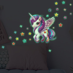 外貿夢幻獨角獸五彩星星兒童臥室家居裝飾牆貼夜光貼紙自粘批發