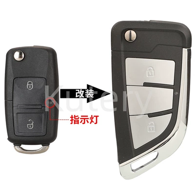 Suitable for Volkswagen 2-Key 3-Key B5 Skoda Seat Modified Folding Remote Control Car Key Shell with Middle Light (Car Keys) - 2-keys-middle-indicator-light