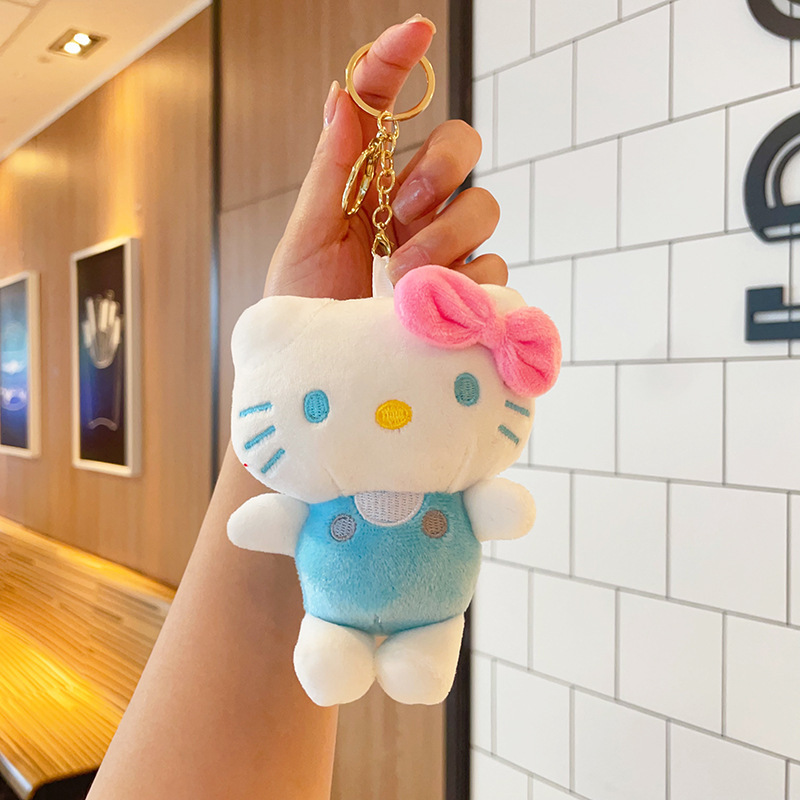 网红背带裤HelloKitty挂件猫经典款毛绒公仔挂件可爱玩偶包包挂饰|undefined