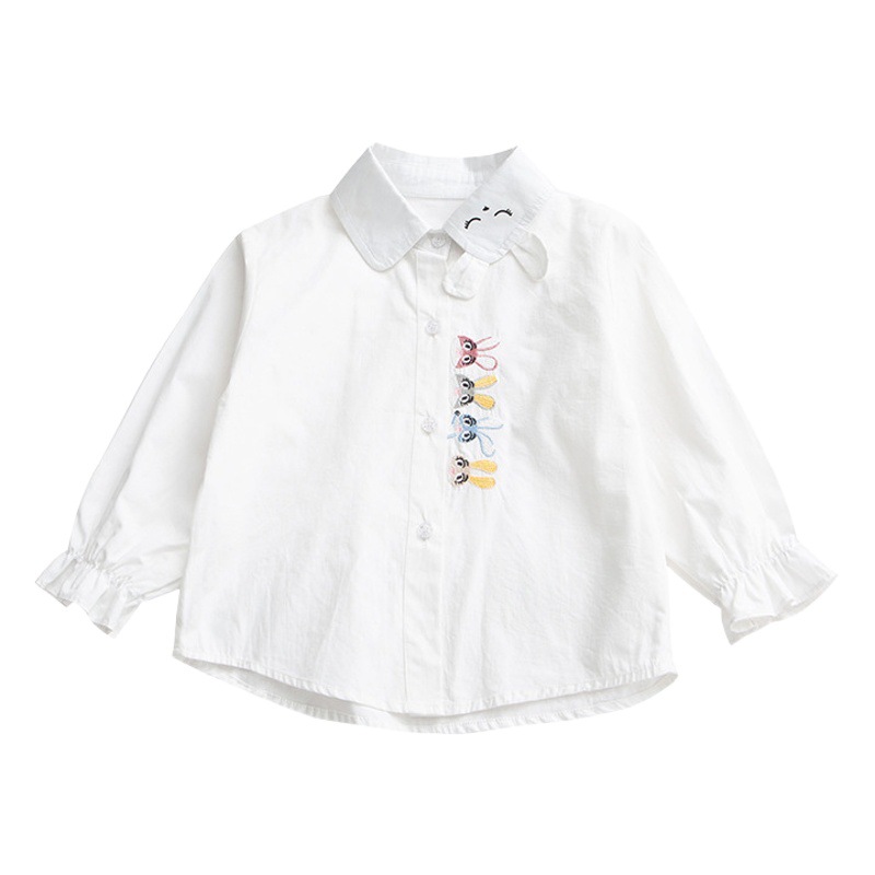 Camisa de las muchachas primavera 2024 Camisa blanca de moda de las nuevas muchachas camisa de manga larga de primavera para niños