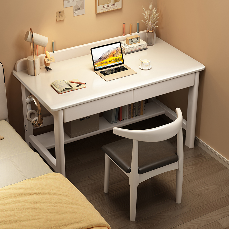 Solid Wood Computer Desk for Home Use, Cream White Desk with Drawers, Student Desk for Study Room, Bedroom, Adult Office Desk Set Solid Wood Computer Desk for Home Use, Cream White Desk with Drawers, Student Desk for Study Room, Bedroom, Adult Office Desk Set