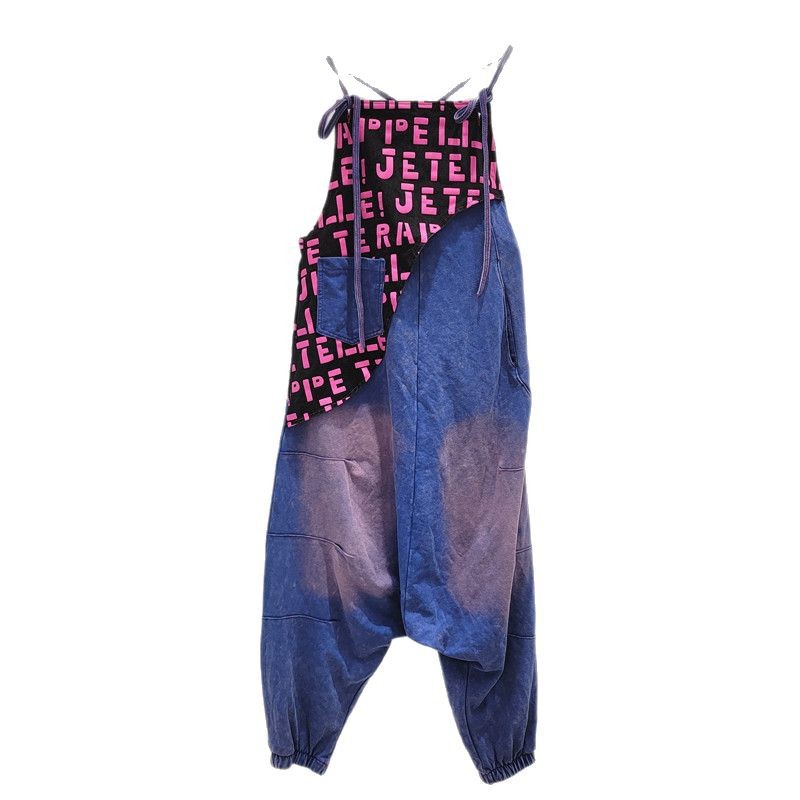 Moda personalizada, moda, overoles de colores frescos y brillantes, ropa de verano de las mujeres, nueva impresión a juego de colores, pantalones holgados de pierna ancha sueltos y delgados
