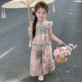 女童国风无袖套装夏装儿童古风汉服两件套2026新款女宝宝薄款衣服