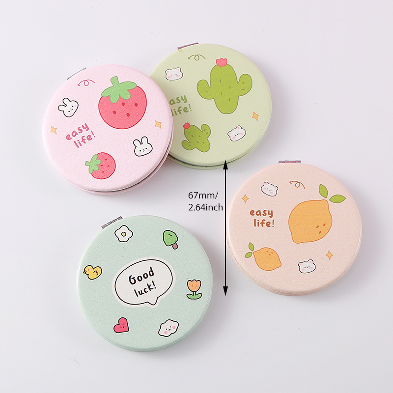 Espejo de maquillaje redondo pequeño fresco de estilo vegetal hogar encantador dibujos animados espejo de maquillaje plegable de alta definición espejo plegable de estudiantes