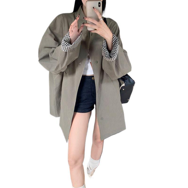 简约正反两面穿风衣外套女装2025春秋新款宽松显瘦中长款韩系上衣|undefined