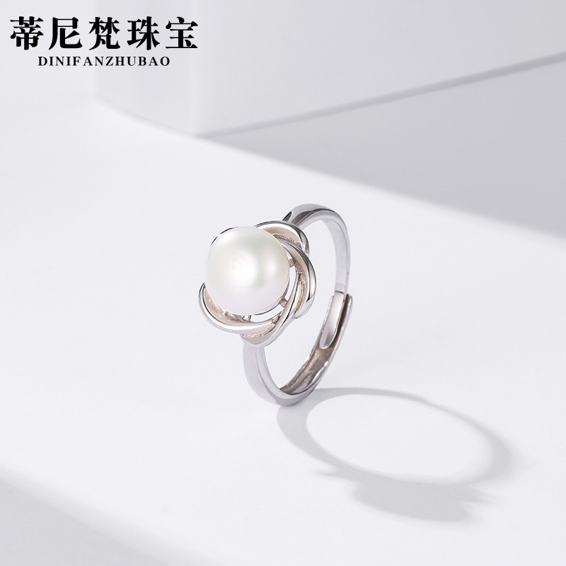 Estilo coreano elegante simple perla de agua dulce anillo las mujeres plata esterlina moda personalizada índice abierto anillo dedo ajustable pulsera
