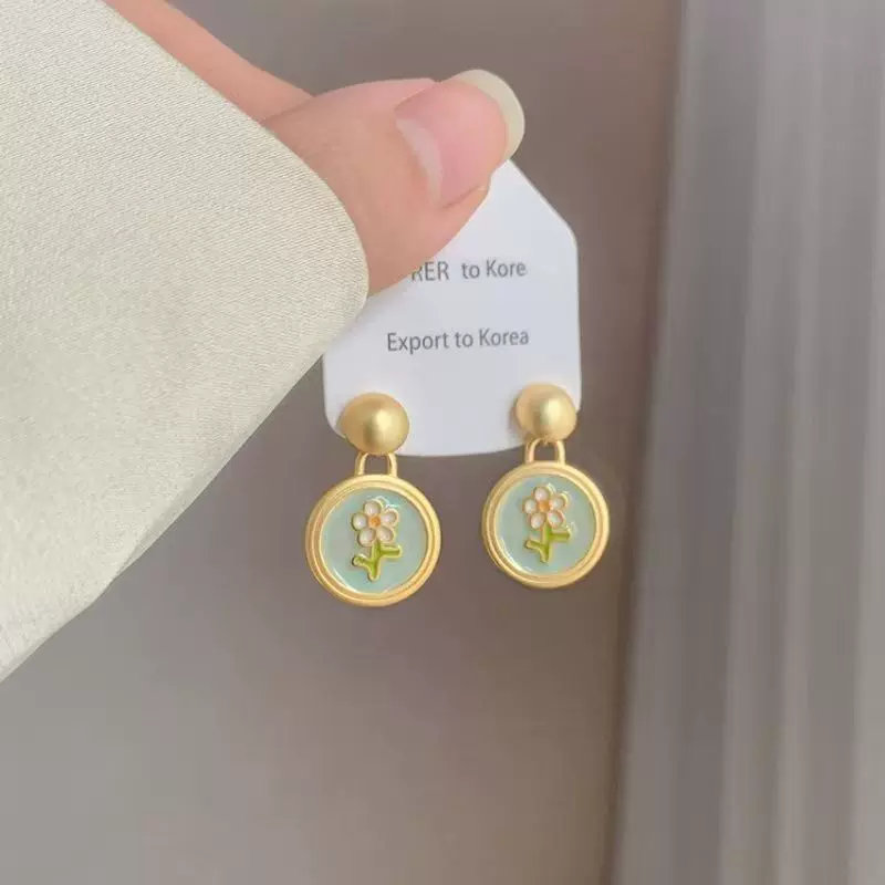绿色复古耳环港风新款爆款轻奢高级耳钉女银针小众设计感耳坠耳饰