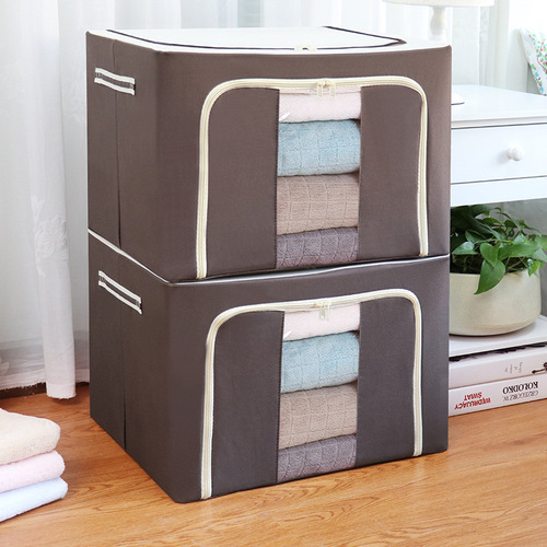 Pure Color Steel Frame Fabric Storage Cabinet Wardrobe Organizer Storage Box Transparent Storage Box for Blankets Clothes Storage Box