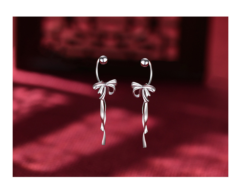 1 Paire Élégant Style Simple Noeud D'Arc Argent Sterling Boucles D'oreilles display picture 4