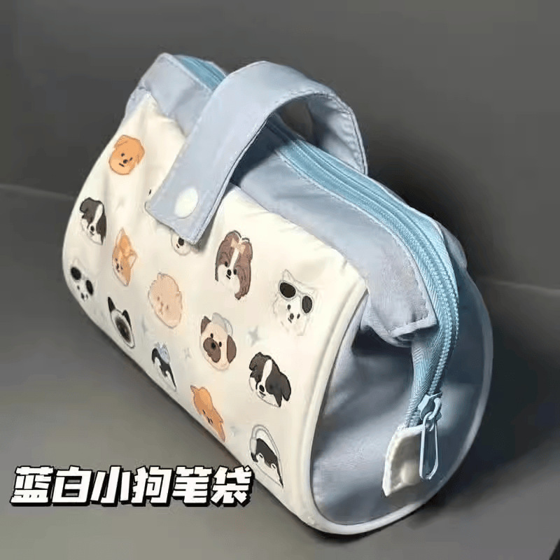 奶油蓝小众满屏小狗狗大容量笔袋多功能化妆包学生文具收纳整理盒|undefined