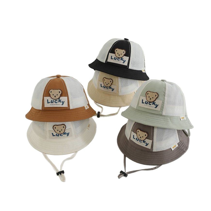Sombrero de bebé coreano, malla de verano, sombrero para el sol transpirable para niños y niñas, sombrero de pescador de protección solar para niños delgados de verano