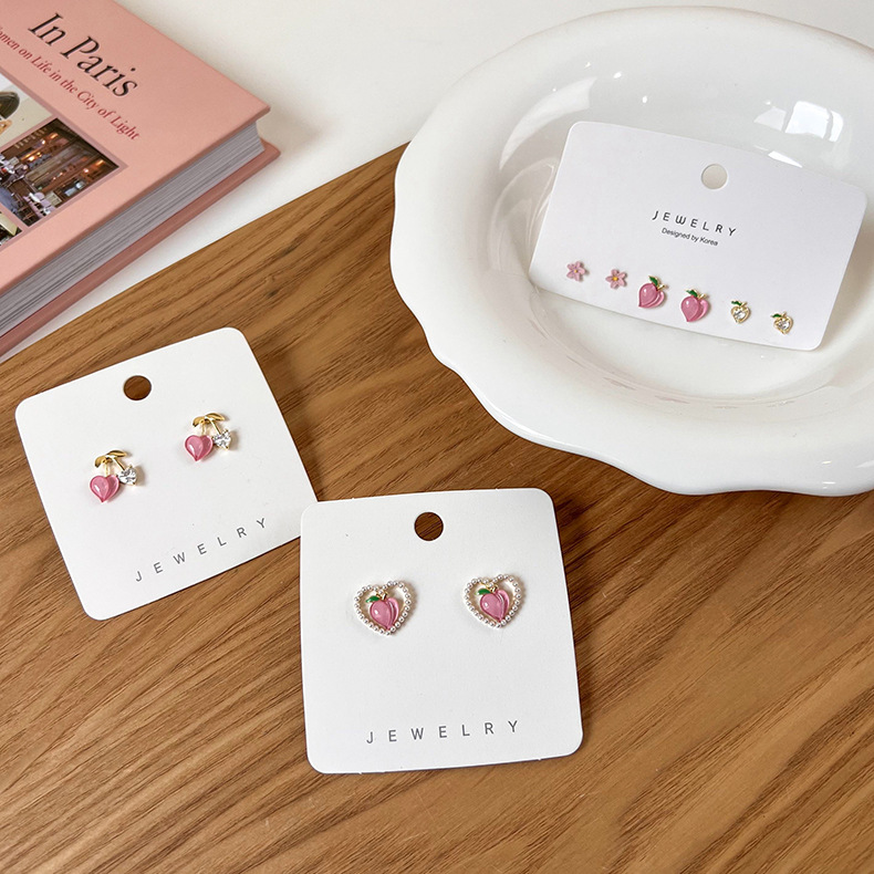 Fashion Pink Peach Heart Shaped Stud Metal Earrings