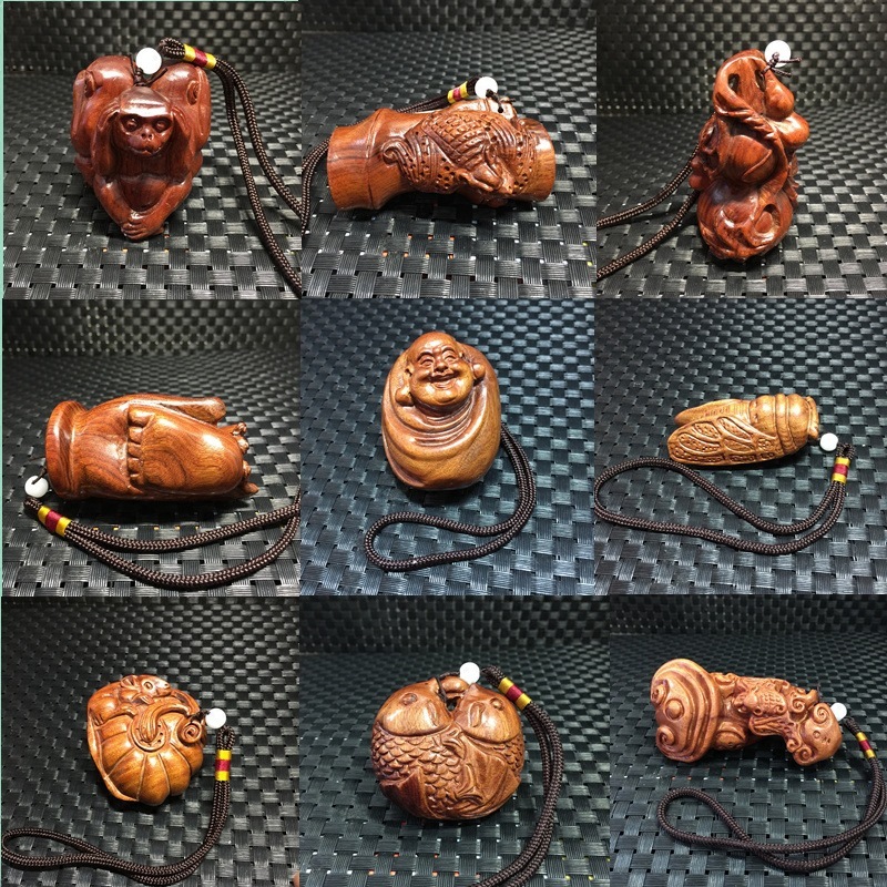 ラオスの黄花梨の木の彫刻のハンドルの木の工芸品の小さい置物の実木の彫刻は贈り物の小さい部品を遊びます。|undefined